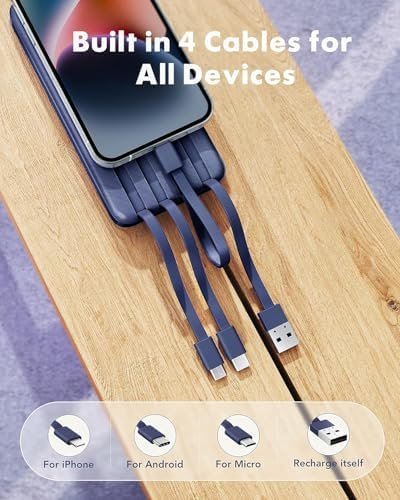 Portable Charger with Built in Cables, Portable Charger with Cords Wires Slim 10000mAh Travel Essentials Battery Pack 6 Outputs 3A High Speed Power Bank for iPhone Samsung Pixel LG Moto iPad - Image 2