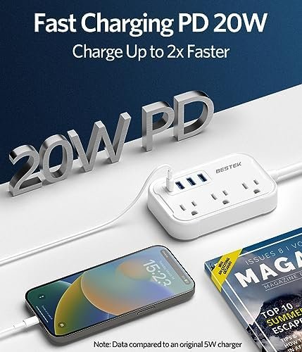 European Travel Plug Adapter - US to Europe Plug Adapter with 3 AC Outlets and 4 USB(1 PD20W) Type E/F - International Travel Adapter for USA to Germany France Iceland Spain, 2.6ft - Image 2