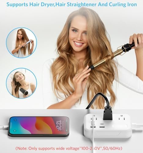 BESTEK European Travel Plug Adapter: UK Travel Plug Adapter- US to UK Europe Travel Power Strip with 20W USB C Charger - 3 AC Outlets, 4 USB Ports (White) - Image 4