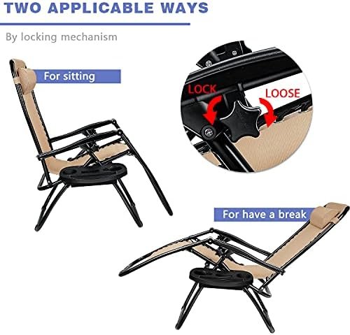 Homall Zero Gravity Chair Adjustable Folding Lawn Lounge Chairs Outdoor Lounge Gravity Chair Camp Reclining Lounge Chair with Pillows for Poolside Backyard and Beach Set of 2 (Cream-Coloured) - Image 5