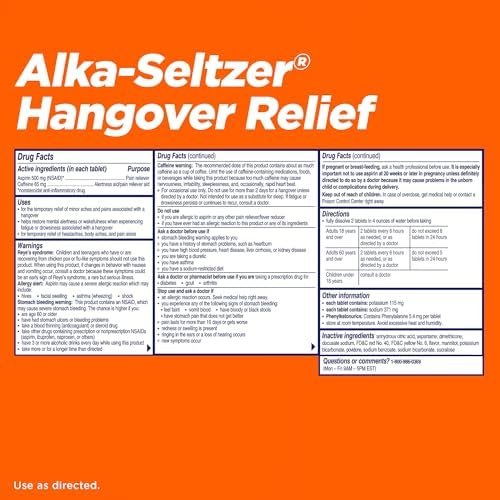 Alka-Seltzer Hangover Relief Tablets, Fast Relief Starts In About 15 Minutes for Headaches, Body Aches & Mental Fatigue, Bachelorette & Bachelor Party Packs 60 Count (3 Boxes, 20 Tablets Each) - Image 6
