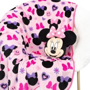 Jay Franco Disney Minnie Mouse Nogginz Set - 40 x 50 Inch Lightweight Travel Throw Blanket & Pillow - Kids Super Soft 2 Piece Bedding Set