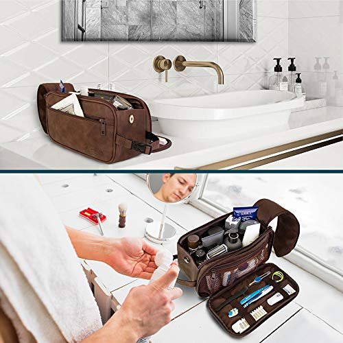 PAVILIA Toiletry Bag for Men, Travel Essentials Shaving Dopp Kit, Mens Travel Bag Toiletries Organizer Case for Grooming, PU Leather Water Resistant Cosmetic Bag Pouch (Dark Brown) - Image 5