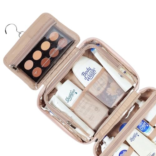 NISHEL Travel Toiletry Bag for Women Large Capacity, Makeup Essentials Organizer, Hanging Case for Accessories, Cosmetics, Pink - Image 3