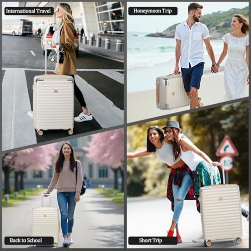 Joyway Carry On Luggage, 20 IN Suitcase Hardside Checked with TSA Lock, Spinner Double Wheels for Men and Women with Bag 3PCS, Cream Color - Image 8