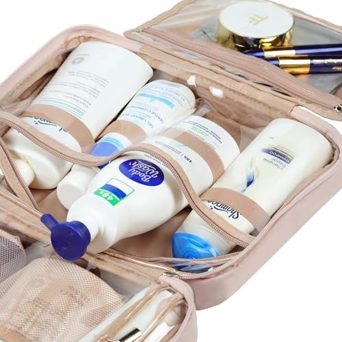 NISHEL Travel Toiletry Bag for Women Large Capacity, Makeup Essentials Organizer, Hanging Case for Accessories, Cosmetics, Pink - Image 5