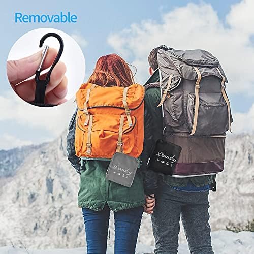 2 Pcs JHX Travel Laundry Bags, Dirty Clothes Organizer【Upgraded】with Handles and Aluminum Carabiner for Travel, Camp, Fitness, and Students (Black&Grey) 24"L x 21"W - Image 3