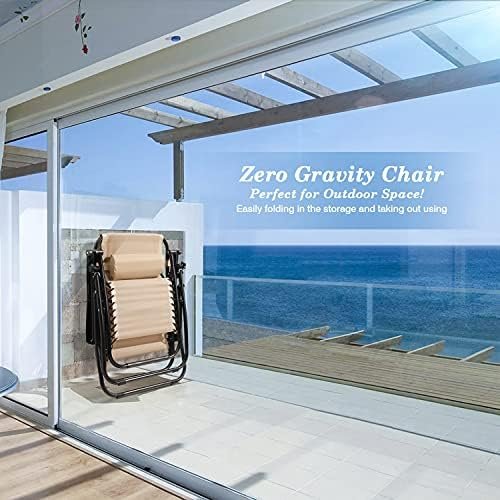 Homall Zero Gravity Chair Adjustable Folding Lawn Lounge Chairs Outdoor Lounge Gravity Chair Camp Reclining Lounge Chair with Pillows for Poolside Backyard and Beach Set of 2 (Cream-Coloured) - Image 7