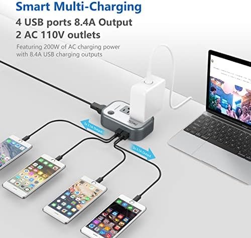 FOVAL Power Step Down 220V to 110V Travel Voltage Converter International Power Adapter for Hair Straightener/Curling Iron with 4-Port USB Charging US/UK/AU/IT/EU Universal Plug Adapter (Gray) - Image 4