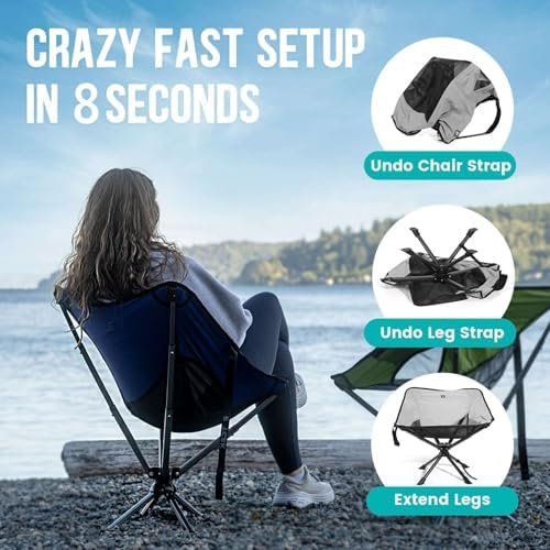 Swivel Portable Chair - Small Compact Collapsible Folding Chairs for Adults, Setup in 8 Seconds, Lightweight Outdoor Backpack Chair for Camping, Travel, Hiking, Beach, Support 300 LBS - Image 4