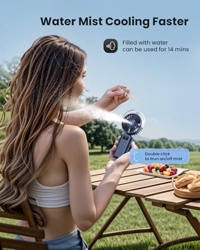 Gaiatop Portable Misting Fan, 180° Foldable Handheld, 3 Speeds USB Rechargeable, Spray Water Mist with LED Digital Display, Personal Cooling Mini Hand Fans for Travel, Concert, Outdoor, Navy Blue - Image 3
