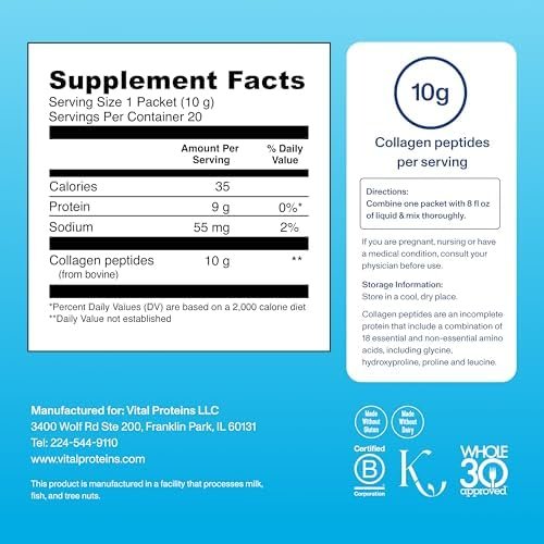 Vital Proteins Collagen Peptides Powder Supplement, Hydrolyzed Collagen Peptides Travel Pack, 20 Individual Packets - Image 3