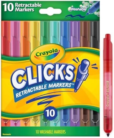 Crayola Clicks Retractable Tip Markers (10ct), Cone Tip, Washable Art Marker Set for Kids, Long Lasting Coloring Book Supplies, No Dry, 3+ - Image 2
