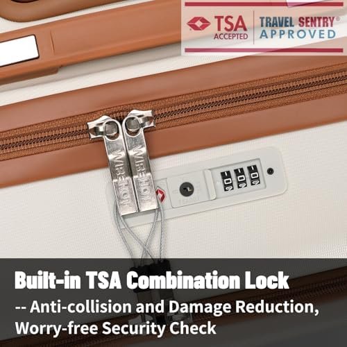 20 inch Small Carry On Luggage Front Open with Laptop Pocket, ABS+PC Hard Shell Suitcase with Spinner Wheels TSA Lock & YKK Zipper, 20in/Toiletry Bag/Handbag, Apricot Off White - Image 5