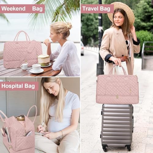 3 Pack Pink Travel Duffle Bag, Weekend Bags for Women with Shoe Compartment, Large Toiletry Personal Item Travel Carry on Bags with Wet Pocket, Gym Overnight Hospital Bag for Delivery Business Pink - Image 7