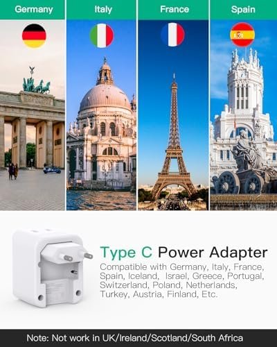European Travel Plug Adapter, 2 Pack Foldable International Power Plug Adapter with 2 AC Outlets 3 USB Charging Ports(2 USB C), Travel Essentials - Image 2