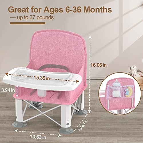 Baby Travel Booster Seat with Double Tray, BabyBond Upgraded Toddler Portable Baby Chair, Booster Seat for Dining Table, Stable and Foldable Booster Baby Chair for Indoor/Outdoor (Pink) - Image 8