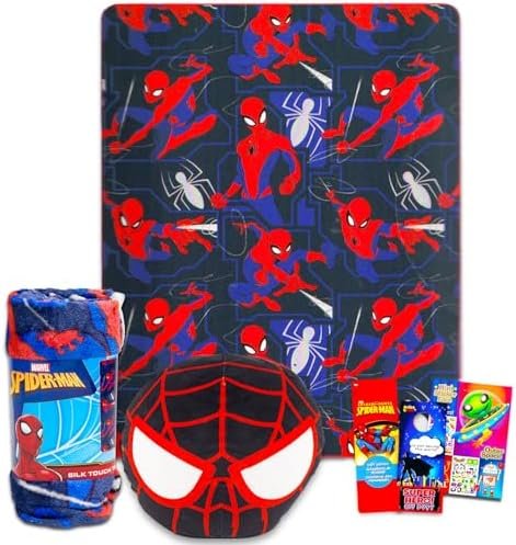 Spiderman Travel Blanket and Pillow Set - Bundle with Spiderman Blanket, Pillow, Stickers, More | Spiderman Travel Accessories for Kids