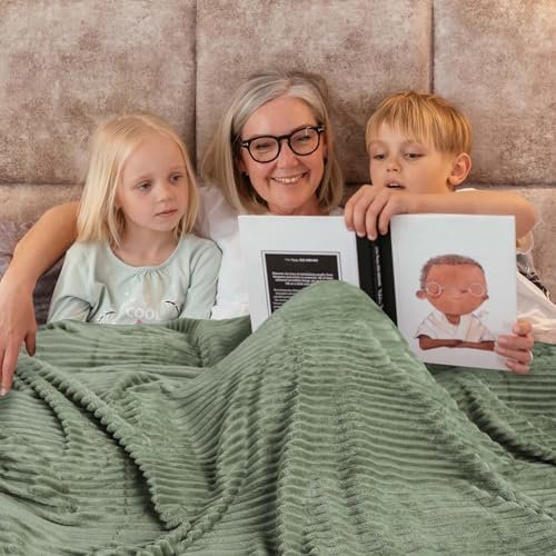 Bnuitland Sage Green Flannel Throw (50X70 inches) with Storage Pouch,300GSM Super Soft Fleece Stripe Pattern Sofa Blanket for Adults and Kids, Lightweight Cozy Bed Throw for Home Decor All Season - Image 6