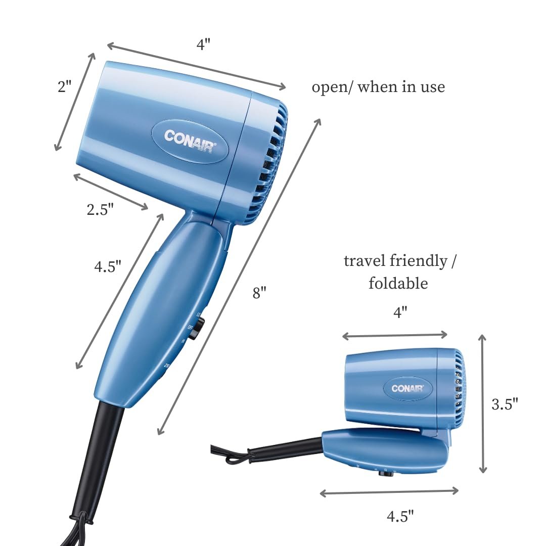 Conair Travel Hair Dryer with Dual Voltage, 1600W Compact Hair Dryer with Folding Handle, Travel Blow Dryer - Image 6