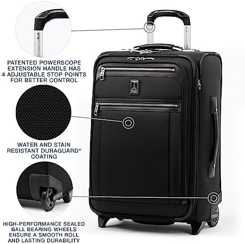 Travelpro Platinum Elite Softside Expandable Carry on Luggage, 2 Wheel Upright Suitcase, USB Port, Men and Women, Shadow Black, Carry On 22-Inch - Image 2