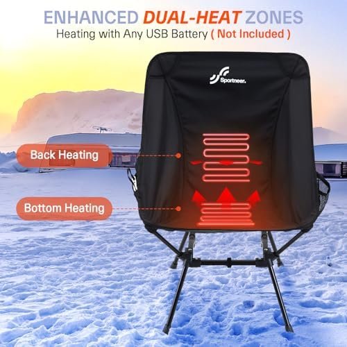 Sportneer Heated Chairs Outdoor Sports: Heated Camping Chair with USB Plug & 3 Heating Levels - Portable & Compact Heated Chair for Backpacking, Camping, Lawn, Picnic, Travel (Power Bank Not Included) - Image 5