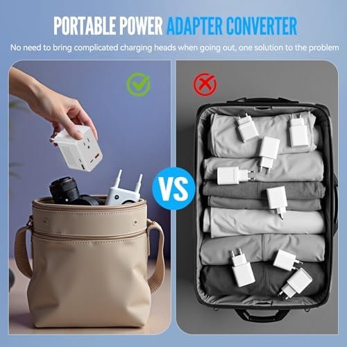 220V to 110V Voltage Converter US to Europe, European Travel Plug Adapter, PD 20W Quick Charging, 2 USB-A & 2 USB-C Port, Universal 1400W Power Converter Adapter Combo for Italy, Spain, France - Image 7