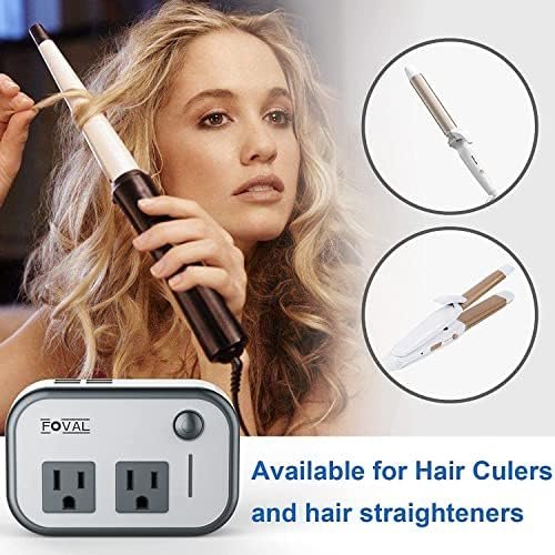 FOVAL Power Step Down 220V to 110V Travel Voltage Converter International Power Adapter for Hair Straightener/Curling Iron with 4-Port USB Charging US/UK/AU/IT/EU Universal Plug Adapter (Gray) - Image 2