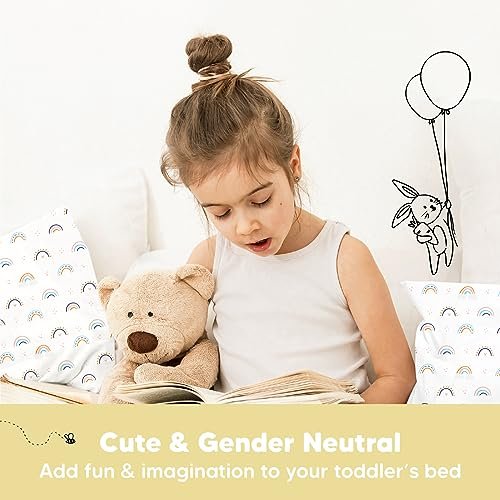 KeaBabies Toddler Pillow with Pillowcase, Jumbo 14X20 - Soft Organic Cotton Toddler Pillows for Sleeping - Machine Washable - Perfect for Travel, Toddler Bed Set (Jolly Rainbow) - Image 9