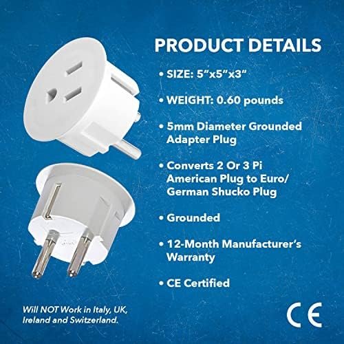 OREI American USA To European Plug Adapter – Type E/F Schuko Plug Adapter - Use in Germany, France, & More - CE Certified – For Mobile, Laptop & Camera Chargers - 6 Pack - Image 7