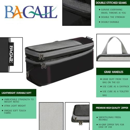 BAGAIL 4 Set/6 Set/8 Set Compression Packing Cubes Travel Accessories Expandable Packing Organizers(Black HalfMesh 6 Set) - Image 3