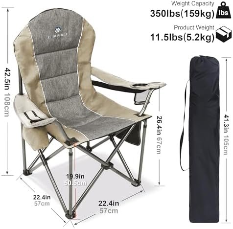 Folding Camping Chair:Oversized Portable Lawn Chairs for Adults,Outdoor Heavy Duty Padded Seats,Support 350 LBS,for Camp,Travel & Picnic - Image 3