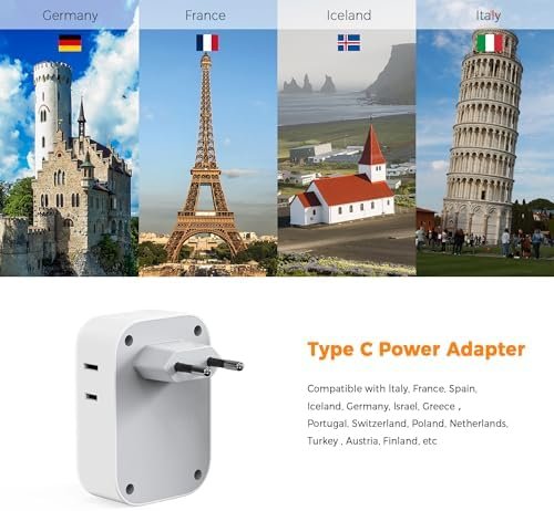 2 Pack European Travel Plug Adapter, TESSAN US to Europe Plug Adapter with 4 Electrical Outlets 3 USB Ports (2 USB C), Type C Power Adaptor for EU International Italy Iceland Spain France Germany - Image 3