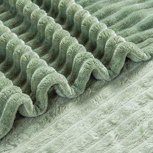 Bnuitland Sage Green Flannel Throw (50X70 inches) with Storage Pouch,300GSM Super Soft Fleece Stripe Pattern Sofa Blanket for Adults and Kids, Lightweight Cozy Bed Throw for Home Decor All Season - Image 8