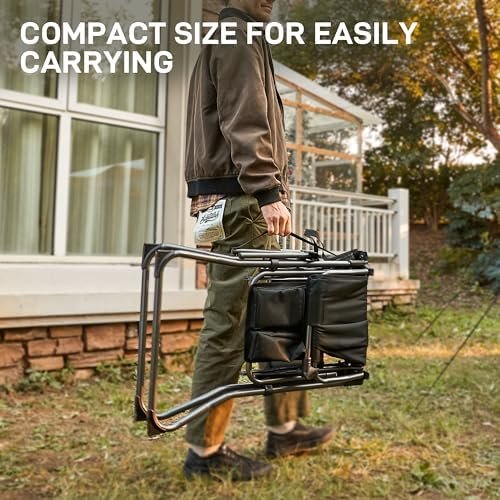 EVER ADVANCED Portable 30.7" Seat Height Tall Folding Camping Chair Directors Chair High Foldable Bar Stool with Side Table for Makeup Artist, Sports Event, Craft Show, Supports 350LBS Black Grey - Image 6