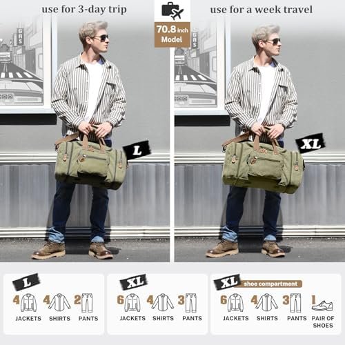 Gonex Canvas Duffle Bag for Travel 60L Duffel Overnight Weekender Bag (Army Green) - Image 6