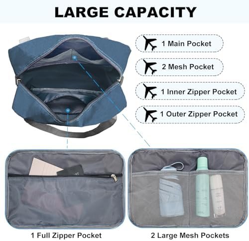 For Spirit Airlines Personal Item Bag 18x14x8 in Underseat Carry-on Luggage foldable Travel Duffle Bag for Airplanes(30L, Navy) - Image 4