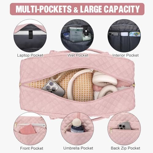 3 Pack Pink Travel Duffle Bag, Weekend Bags for Women with Shoe Compartment, Large Toiletry Personal Item Travel Carry on Bags with Wet Pocket, Gym Overnight Hospital Bag for Delivery Business Pink - Image 3
