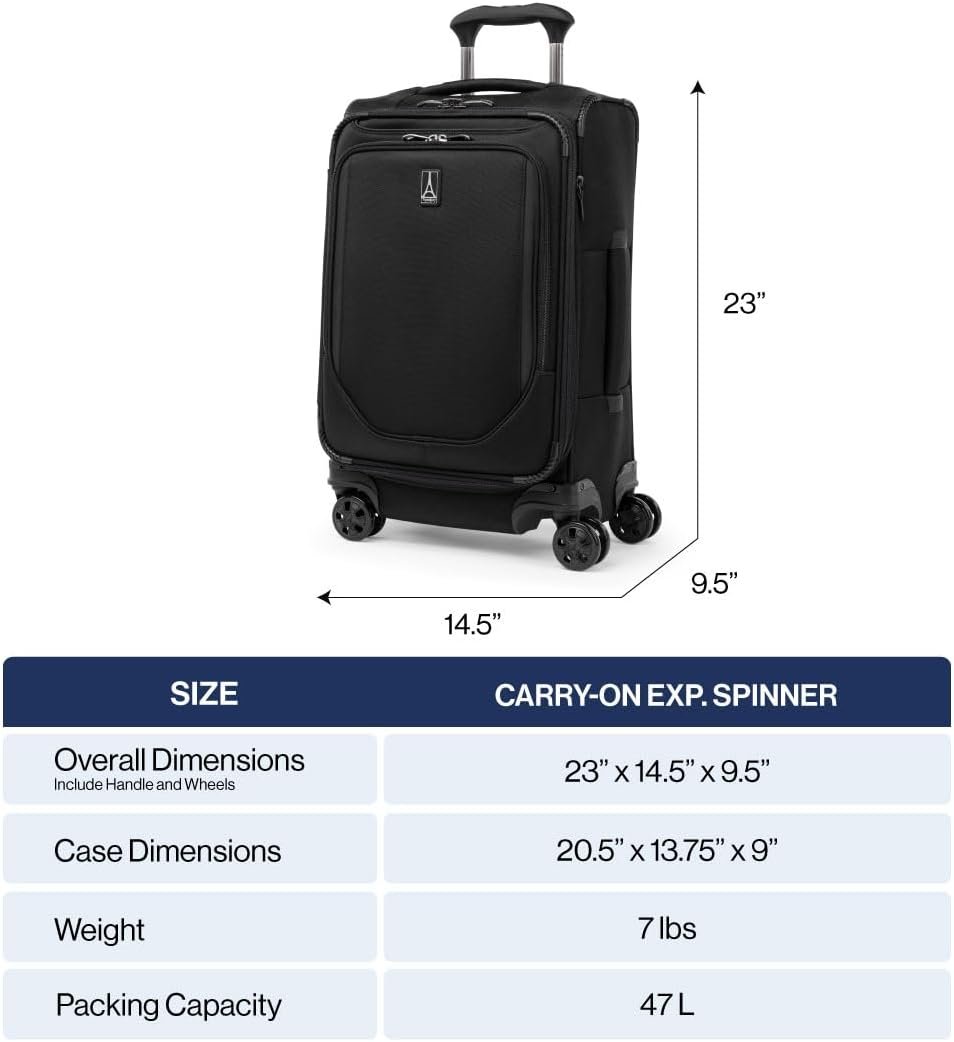 Travelpro Crew Classic Lightweight Softside Expandable Carry on Luggage, 8 Wheel Spinner Suitcase, Men and Women, Carry On 21-Inch, Black - Image 6