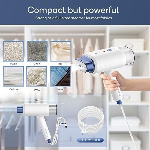 Newbealer Steamer for Clothes, 1200W Travel Steamer with Horizontal & Vertical Steaming, 2 Steam Levels, Dry Ironing, Foldable, 1.5lbs Lightly, 180ml Handheld Fabric Wrinkle Remover (120V Only) - Image 6