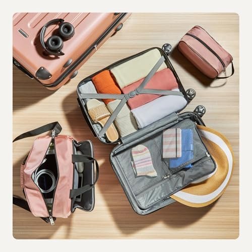 Amazon Basics 4-Piece Luggage Set, Including Two Hardside Suitcases With Multi-directional Spinner Wheels (22" Carry-On and 28" Checked), 15" Tote Bag and 10" Compact Travel Bag, Rose Gold - Image 4