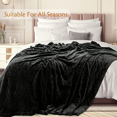 TOONOW Fleece Blanket Fuzzy Plush Throw Blanket 50" x 60", Super Soft Fluffy Bed Blanket Geometric Pattern Comfy Microfiber Flannel Blankets for Couch, Bed, Sofa, Black - Image 3