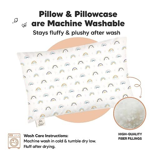 KeaBabies Toddler Pillow with Pillowcase, Jumbo 14X20 - Soft Organic Cotton Toddler Pillows for Sleeping - Machine Washable - Perfect for Travel, Toddler Bed Set (Jolly Rainbow) - Image 4