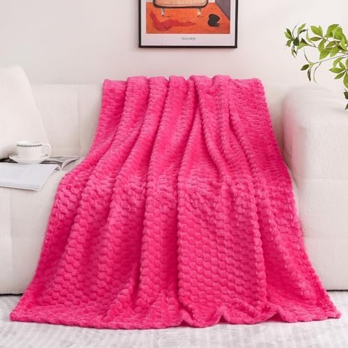 Puncuntex Hot Pink Throw Blanket 50"×60" inches Gifts for Mom Fuzzy 3D Jacquard Decorative Flannel Fleece Super Soft Plush Cozy Blanket for Couch Sofa Chair Lightweight - Image 3