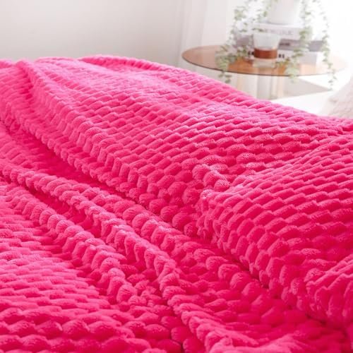 Puncuntex Hot Pink Throw Blanket 50"×60" inches Gifts for Mom Fuzzy 3D Jacquard Decorative Flannel Fleece Super Soft Plush Cozy Blanket for Couch Sofa Chair Lightweight - Image 5