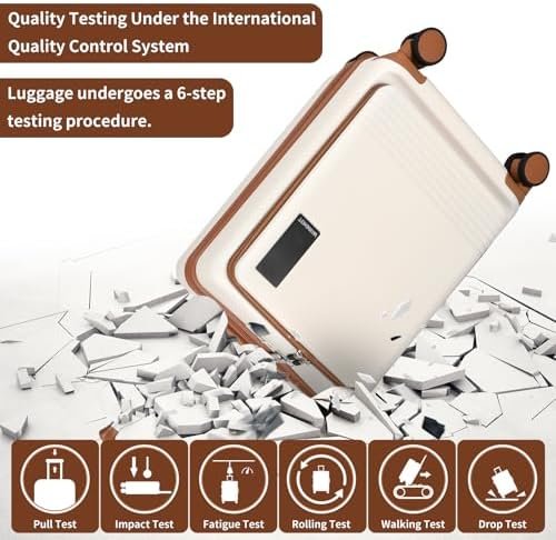 20 inch Small Carry On Luggage Front Open with Laptop Pocket, ABS+PC Hard Shell Suitcase with Spinner Wheels TSA Lock & YKK Zipper, 20in/Toiletry Bag/Handbag, Apricot Off White - Image 3