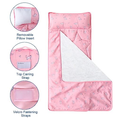 Toddler Nap Mat with Pillow and Blanket 50" x 21" x 1.5", Nap Mat for Boys Girls Super Soft and Cozy, Kids Sleeping Bag for Preschool, Daycare, Toddler Sleeping Bag, Pink Horse - Image 2