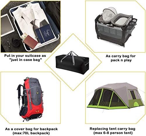 Foldable Duffel Bag 30" / 75L Lightweight with Water Rresistant for Travel-Black - Image 4