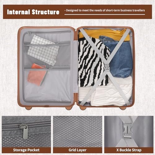 20 inch Small Carry On Luggage Front Open with Laptop Pocket, ABS+PC Hard Shell Suitcase with Spinner Wheels TSA Lock & YKK Zipper, 20in/Toiletry Bag/Handbag, Apricot Off White - Image 7