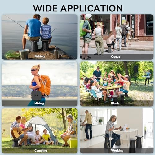 2025 Upgraded Portable Folding Stool, Collapsible Stool, Telescoping Camping Stool with Max Load Capacity 485lbs, Square Retractable Seat for Camping Gardening Fishing Hiking BBQ[Black] - Image 7